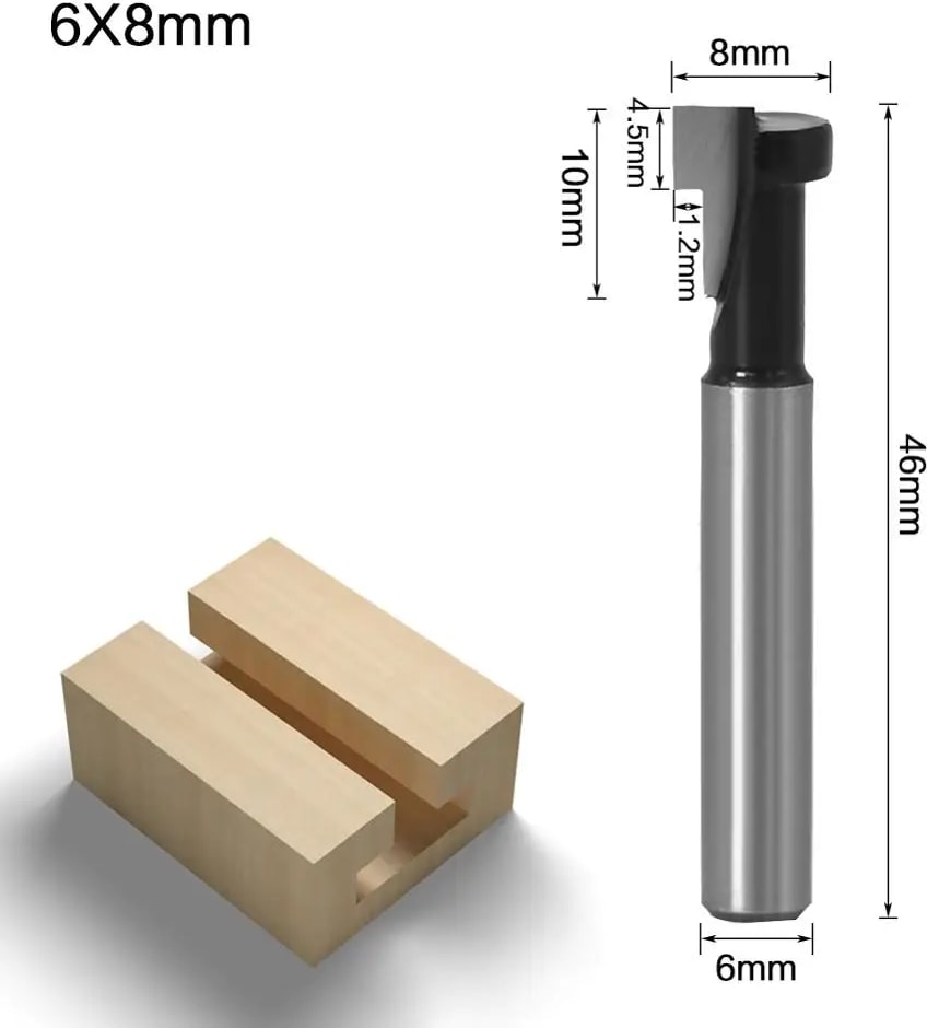 8mm Shank No2 6MM/6.35MM/8MM Shank T-Yuvası Anahtar Deliği Kesici Ahşap Yönlendirici Bit Karbür Kesici Ahşap Altıgen Cıvata T-Track Planya Freze Kesicisi (Yurt Dışından)