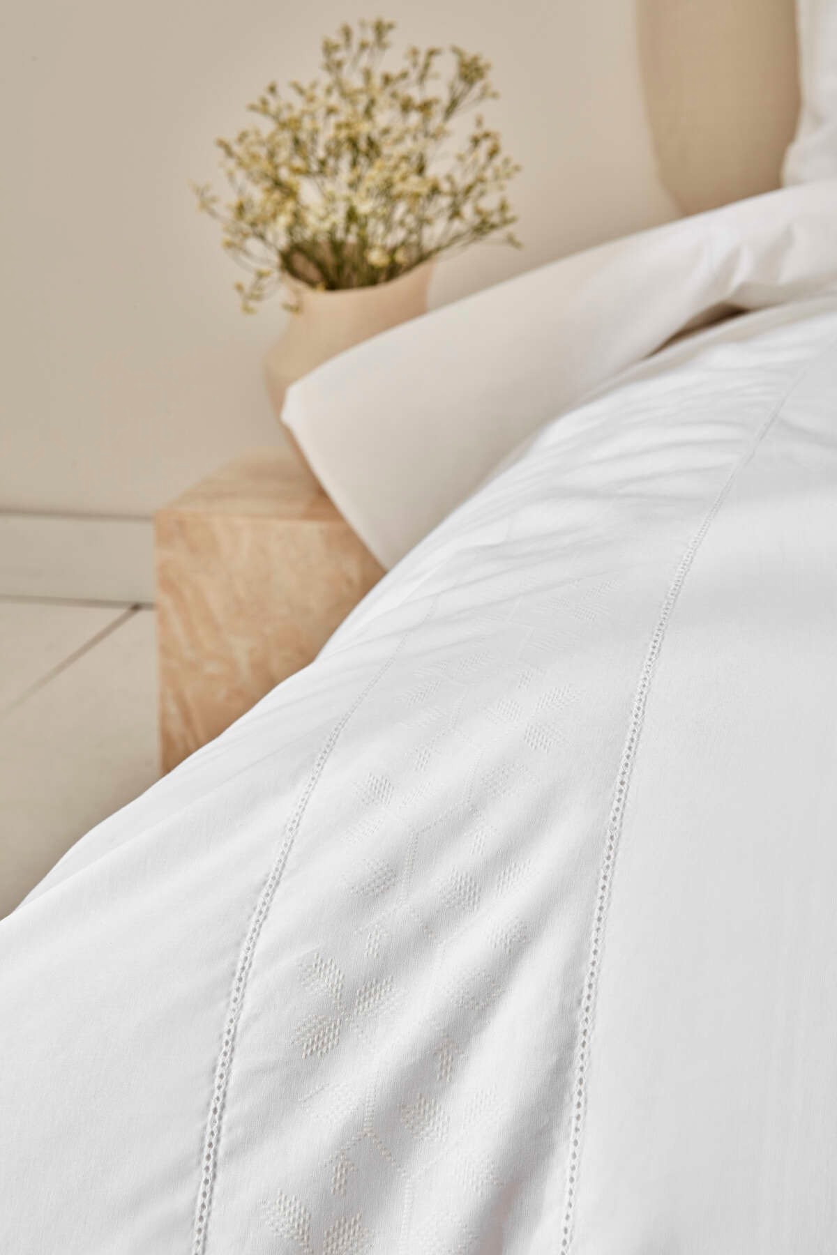 White Collection Puff %100 Pamuk Çift Kişilik Nevresim Takımı Beyaz