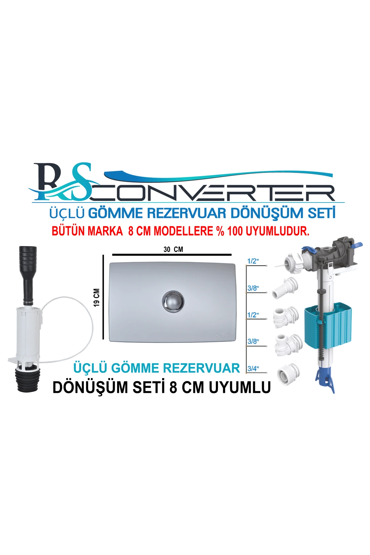 Rsconverter Gömme Rezervuar Üçlü Dönüşüm Seti Tamir Ve Değişim Kiti 8 Cm