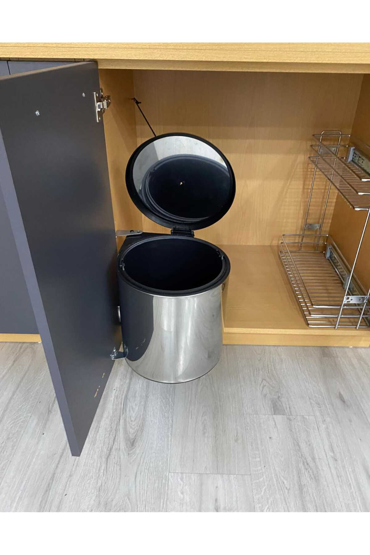 Kapağa Monte Dolap Içi Çöp Kovası Paslanmaz Çelik Mutfak Tezgah Altı Otomatik Kapak 30x 30