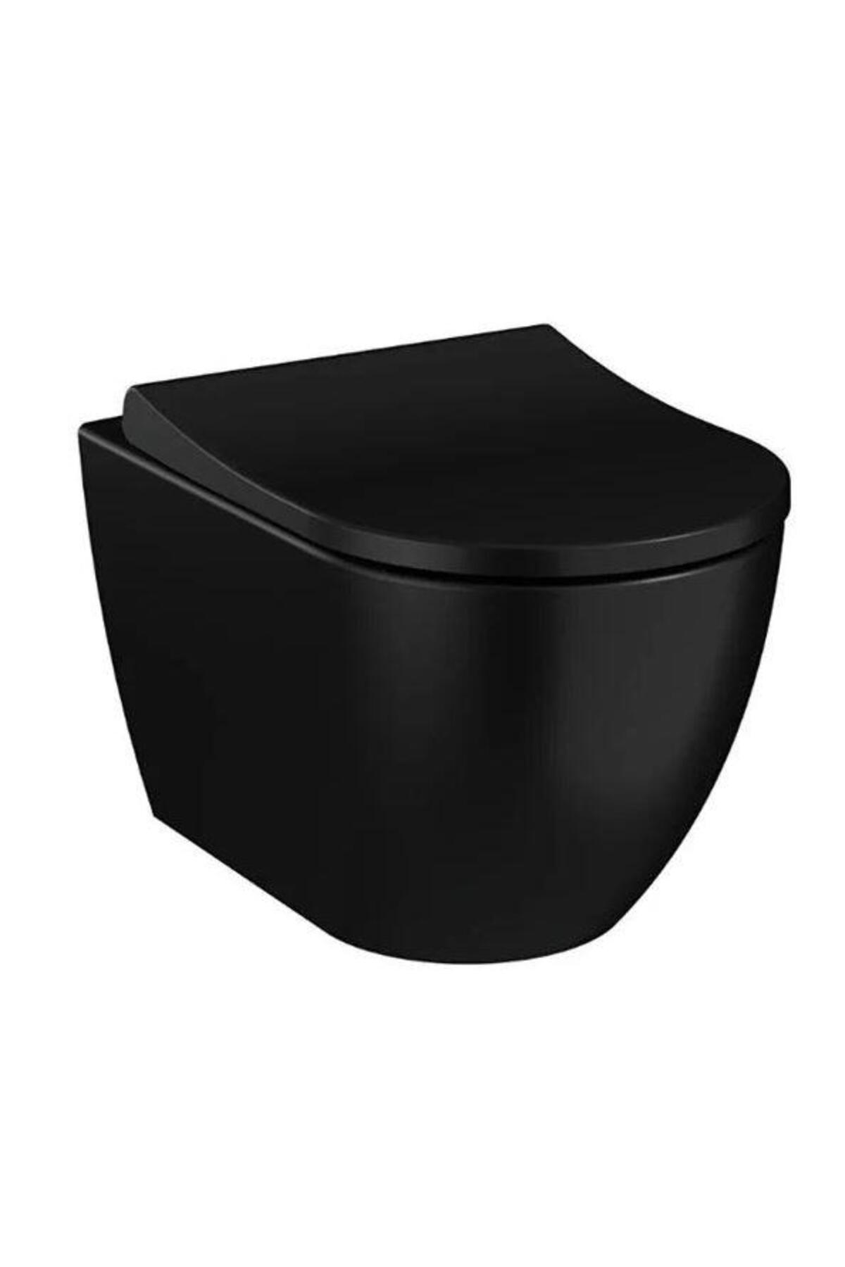 S60 Mat Siyah Kanalsız Asma + Mat Siyah Gömme Rezervuar + Slim Yavaş Kapanır Kapak