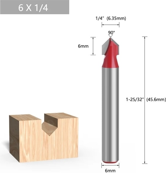 09 1 Adet 1/4 "6.35MM 6mm Shank Freze Kesicisi Ahşap Oyma 90 V Tipi Planya Kesici Oyma Kanal Açma Araçları Yönlendirici Bit Seti Güvenlik (Yurt Dışından)