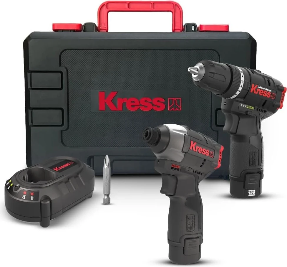 KUG02 12VOLT/2.0AH. Li-Ion Çift Akülü Kömürsüz Profesyonel Şarjlı Darbeli Matkap + Kömürsüz Darbeli Tornavida Kombo Set