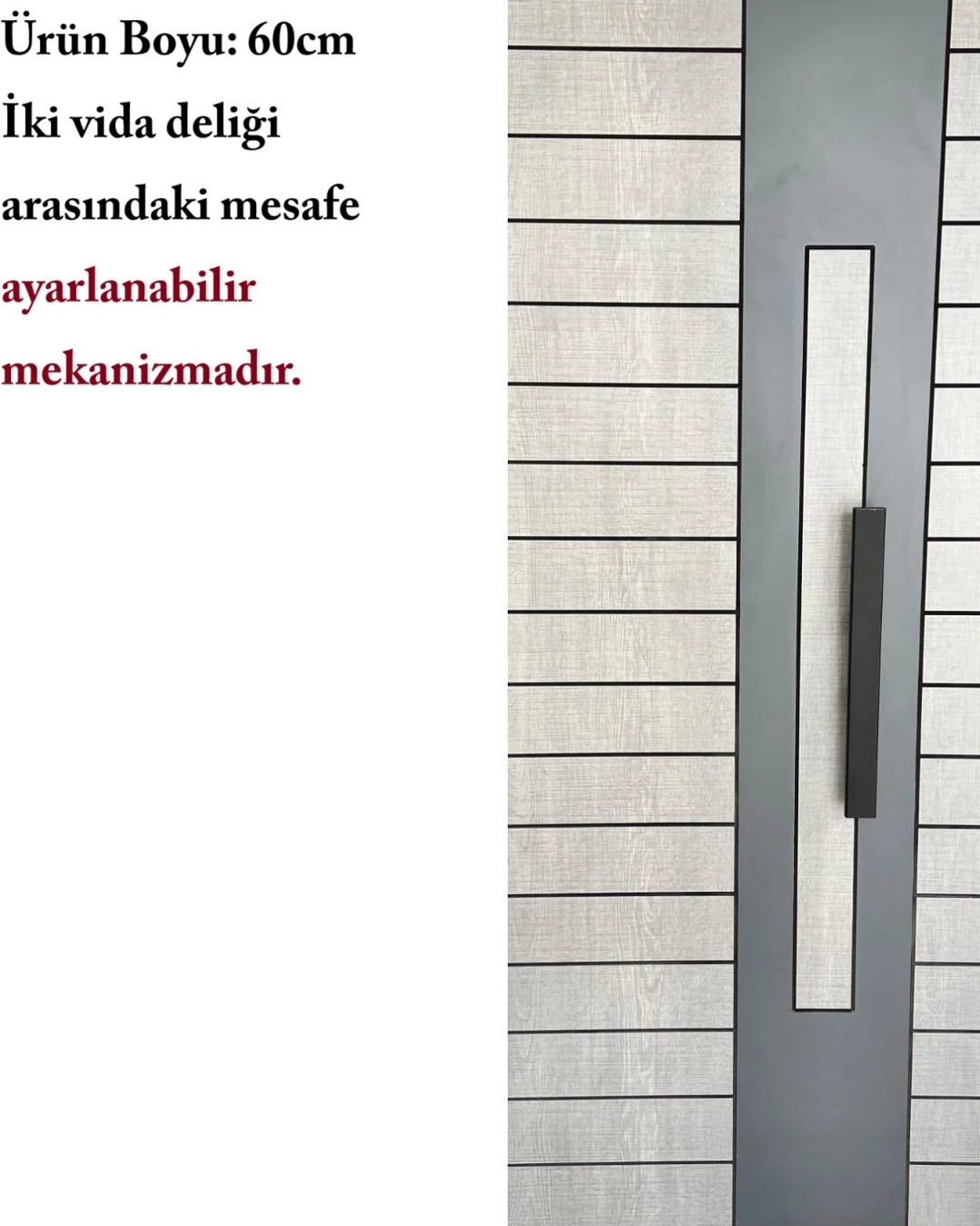Çelik Kapı Çekme Kolu Tutma Kolu Dikdörtgen Model Renk Siyah 60CM