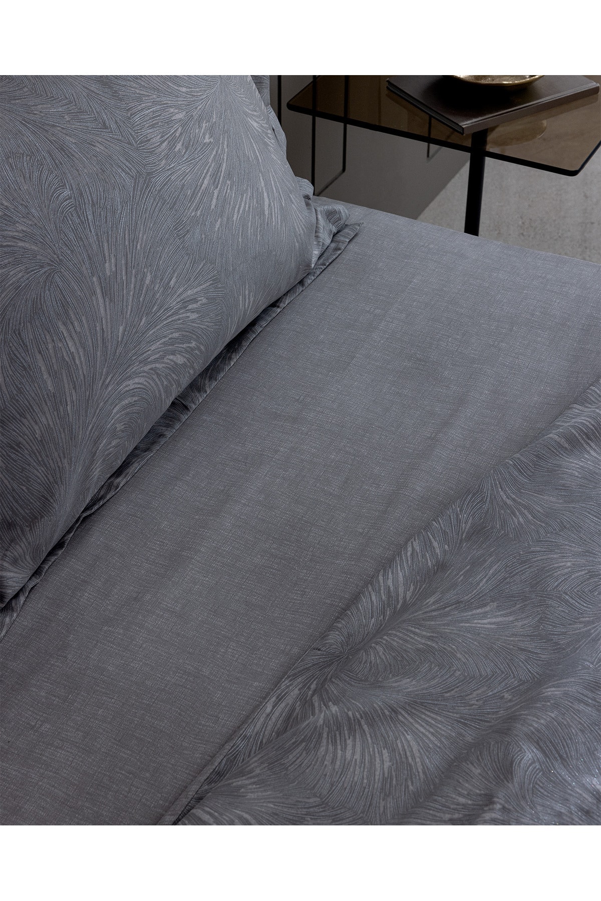 Vannes King Size %100 Pamuk Baskılı Saten Nevresim Takımı - Taş