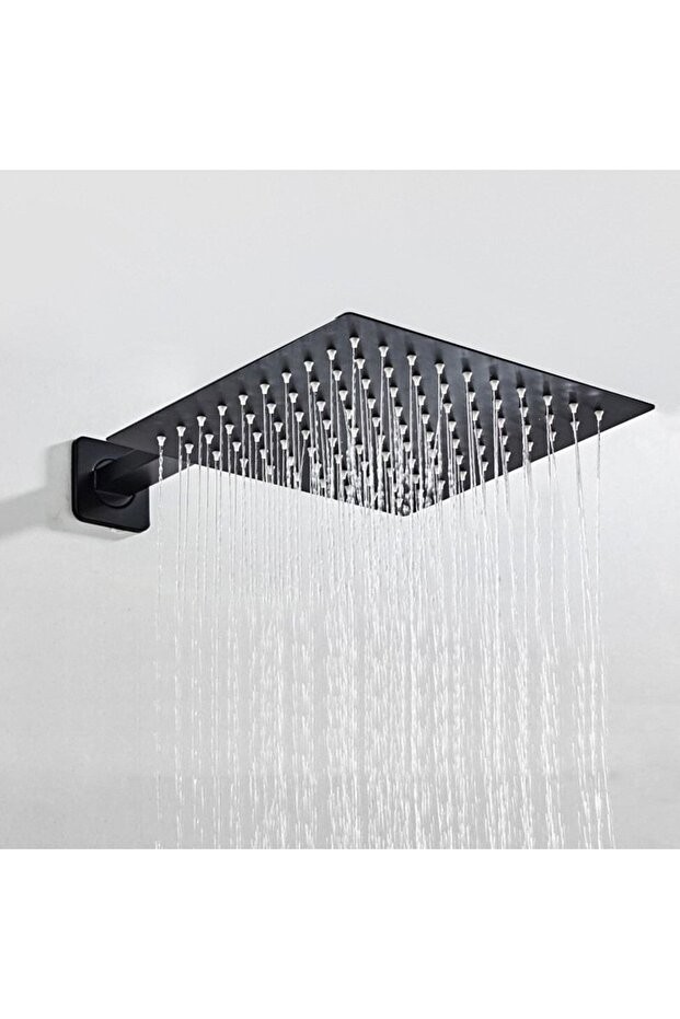 Ankastre Duş Başlığı Borulu Kare Slim Metal 30x30 Cm Siyah