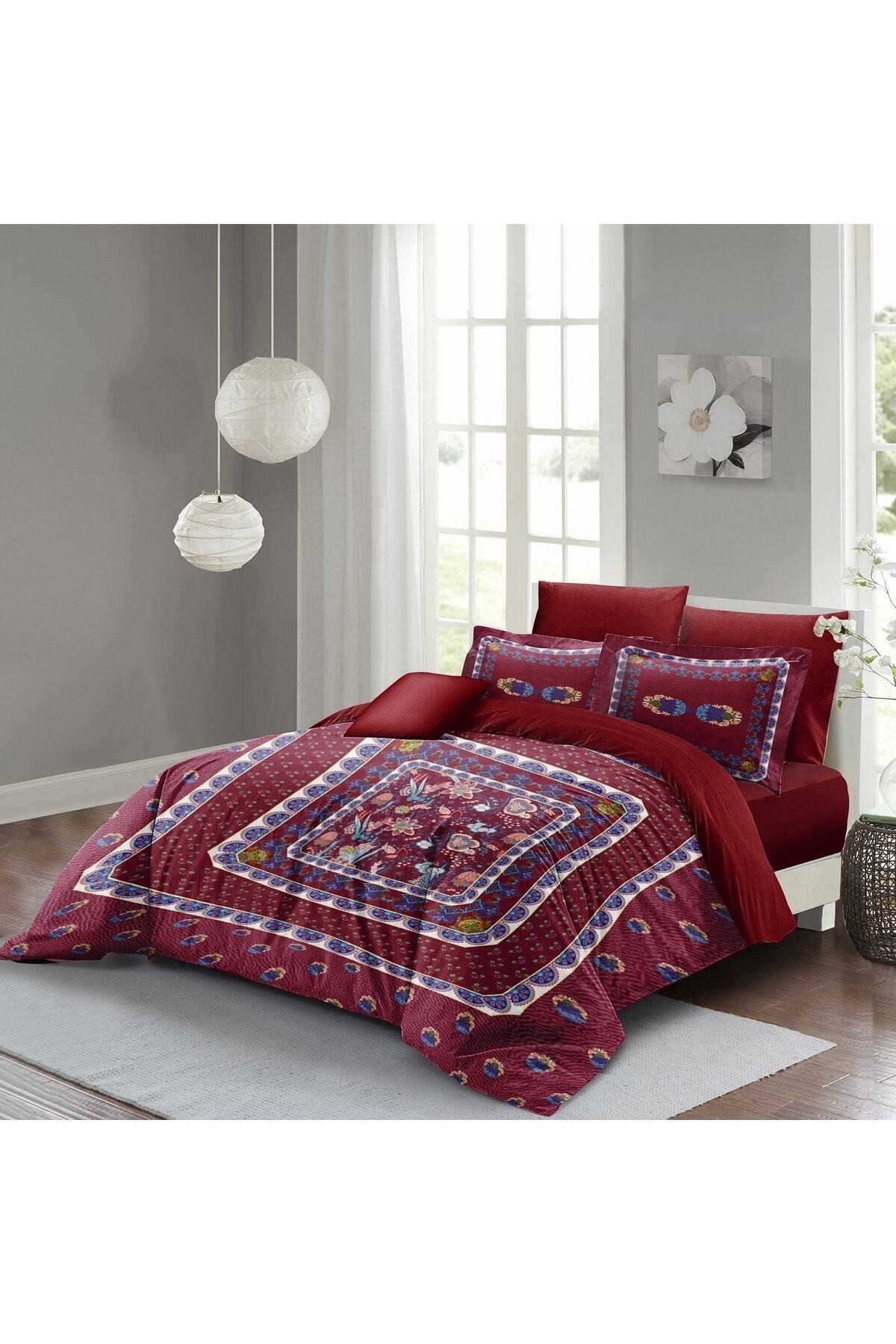 Kıng Sıze Nevresim Takımı Çift Kişilik 3d Pamuk Saten Red Otantik 220x240cm