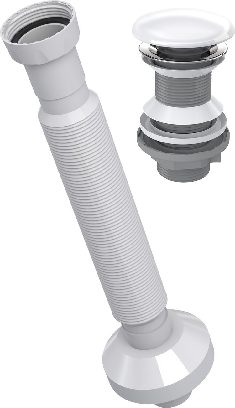 Pop-Up Sifon, Beyaz Seramik Başlıklı ,taşma Deliksiz, (1 -1/4) , Pis Su Çıkış Borusu Dahil -Set 2 Parça