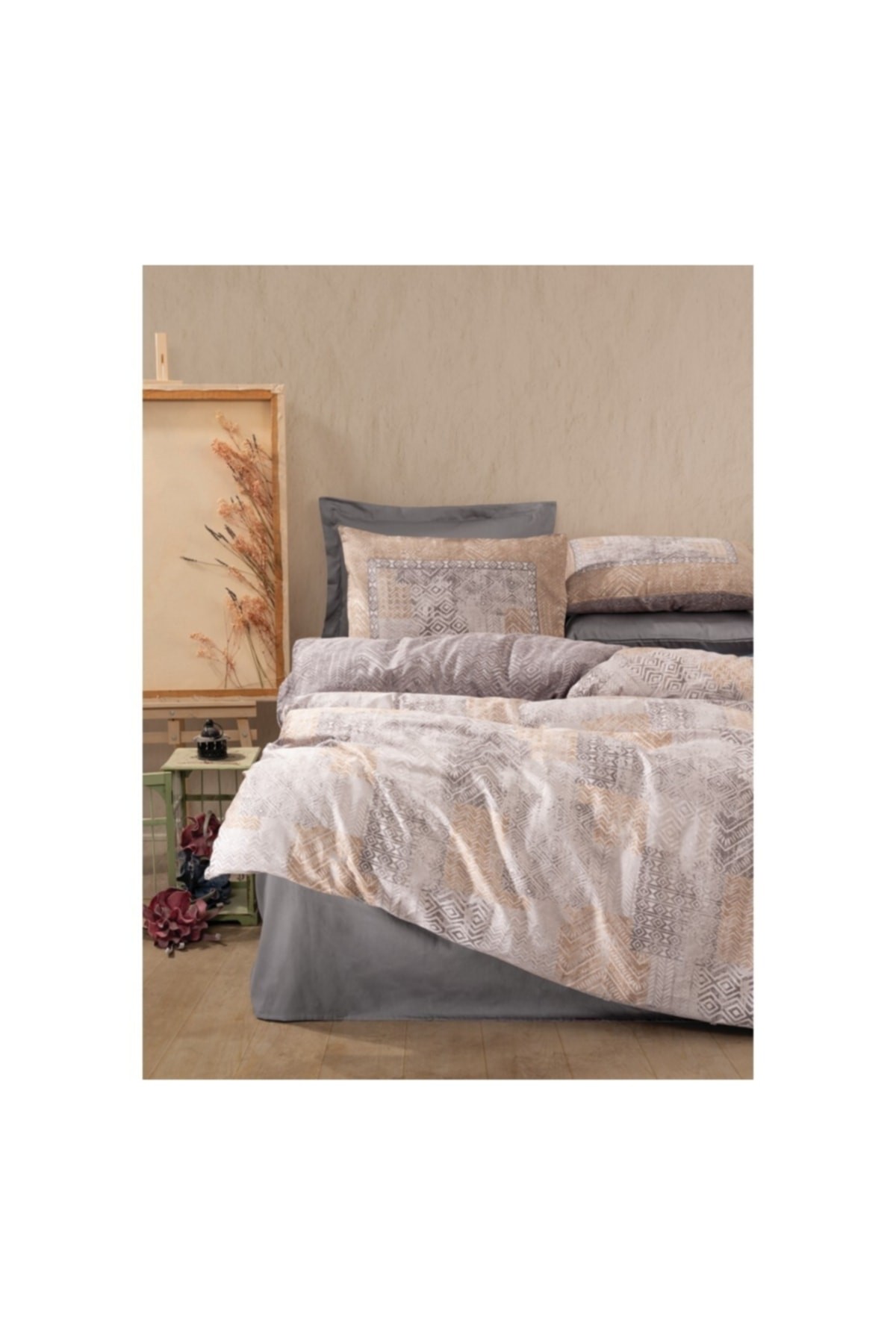 Satin Line Çift Kişilik Nevresim Takımı Amentes Gri