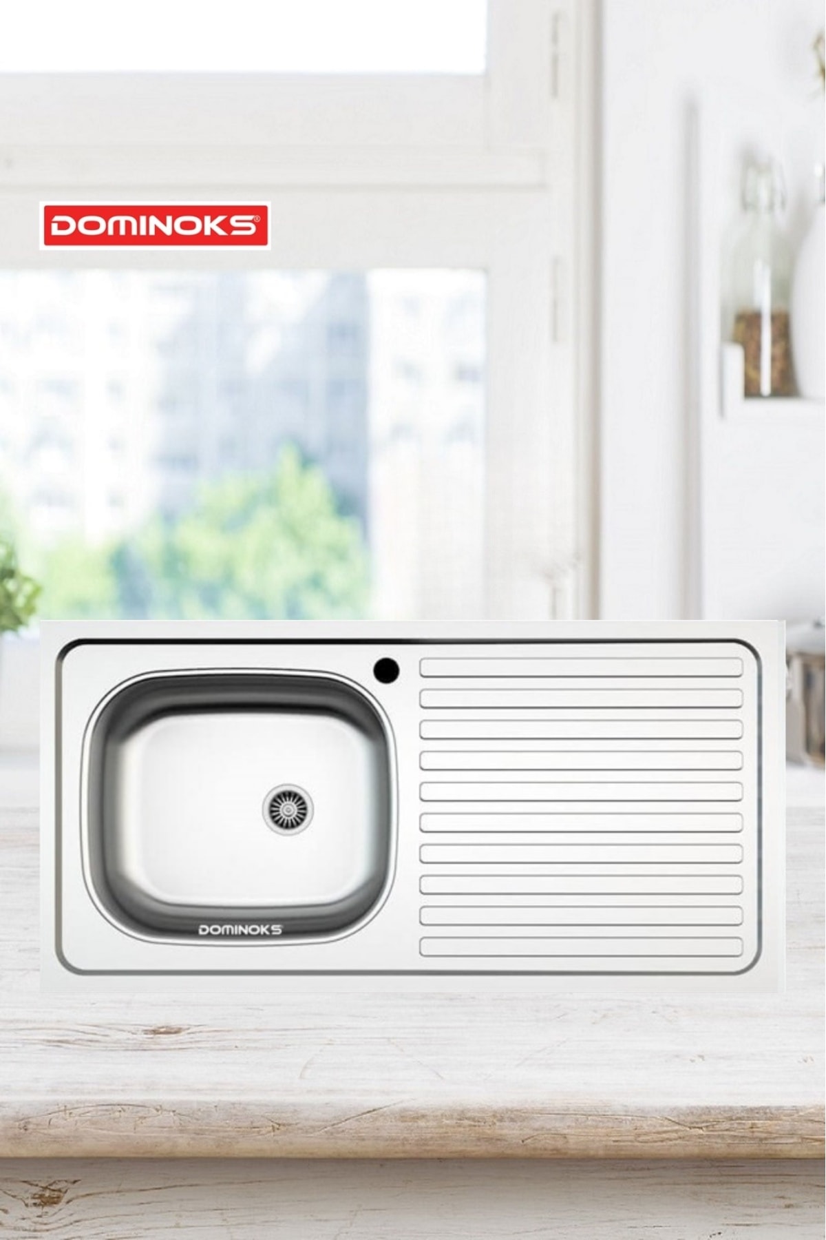 Best100 Tek Göz Düz Tezgah Üstü Krom Evye 50x100cm (SAĞ)