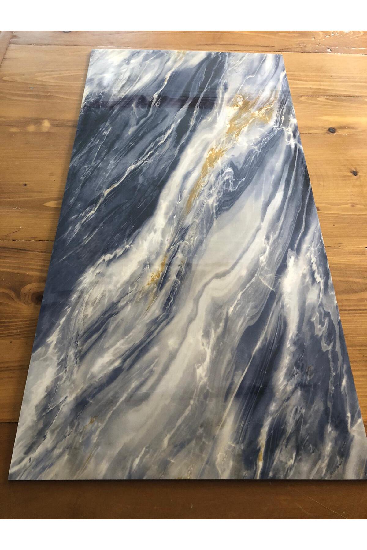 30x60cm Mavi Mermer Desenli Yapışkanlı Seramik Desen Mutfak Banyo Wc Pvc Duvar Kaplama Paneli