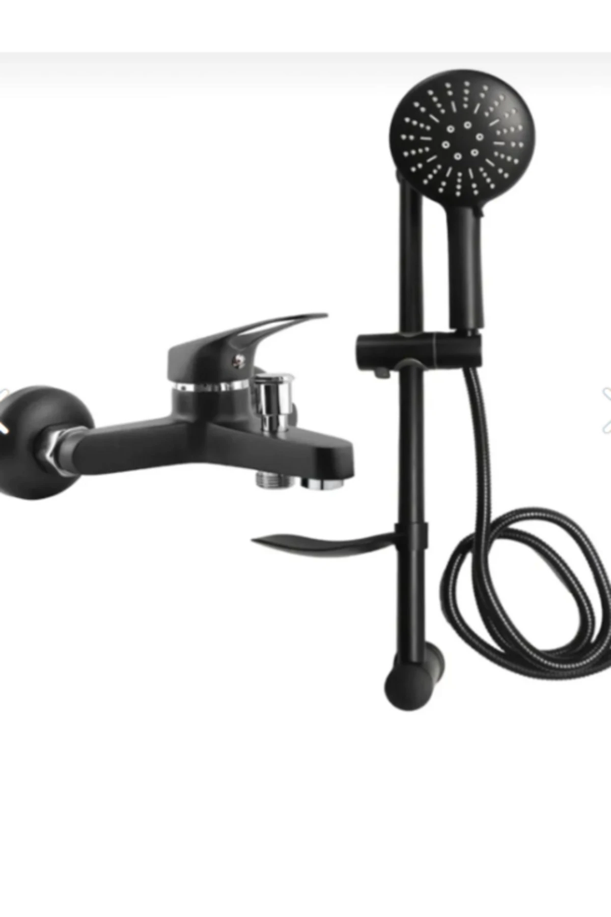 Siyah Krom Detay Mix Banyo Bataryası Musluğu Sürgülü Duş Seti 2’li Takım RBT013