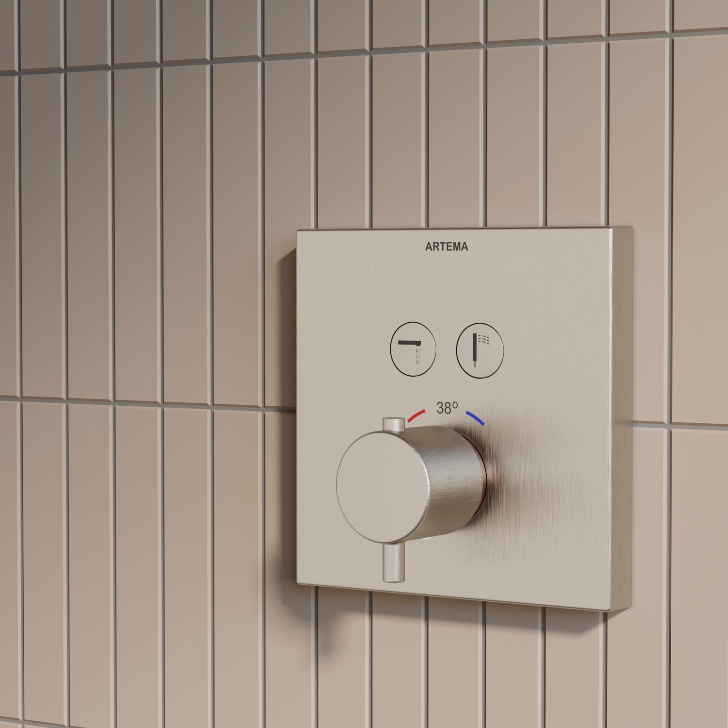 AquaHeat A4274634 Square Ankastre Termostatik Banyo Bataryası, Fırçalı Nikel