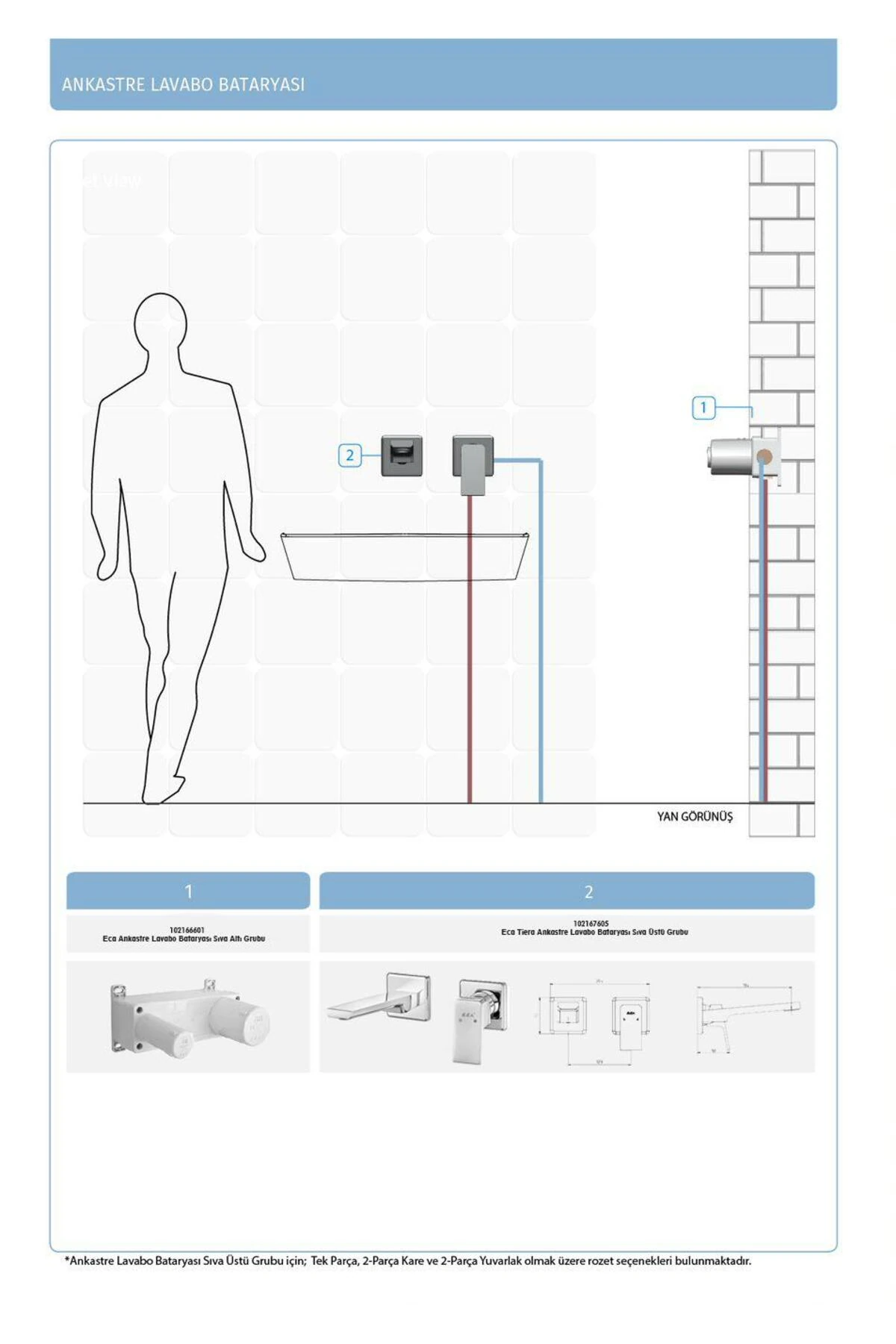 Tiera Ankastre Lavabo Bataryası Set/Çift Rozet (102167605-KK+102166601)