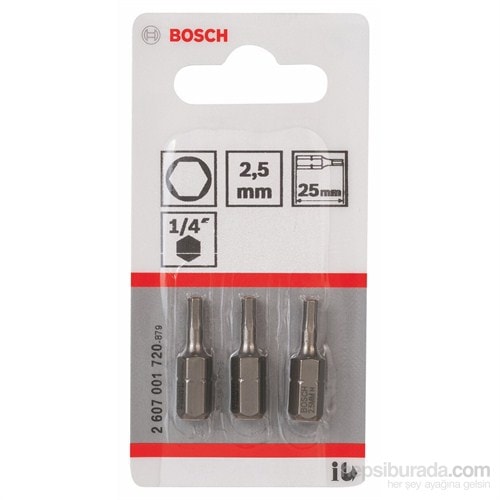 BOSCH - 3'Lü Paket - Ekstra Sert Seri Vidalama Ucu - Hex 2,5, 25 Mm