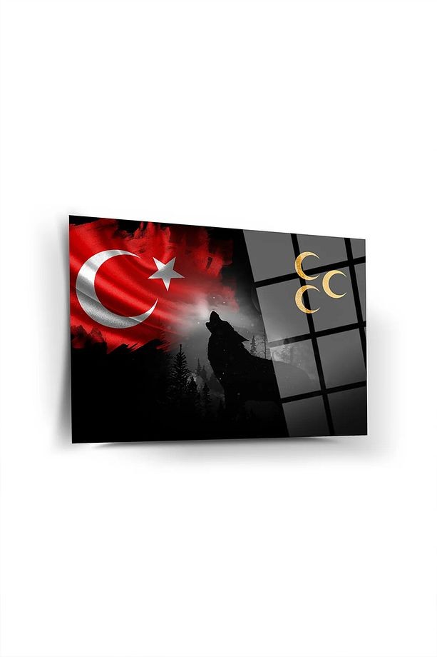 Bozkurt Üç Hilal Türk Bayrağı Cam Tablo