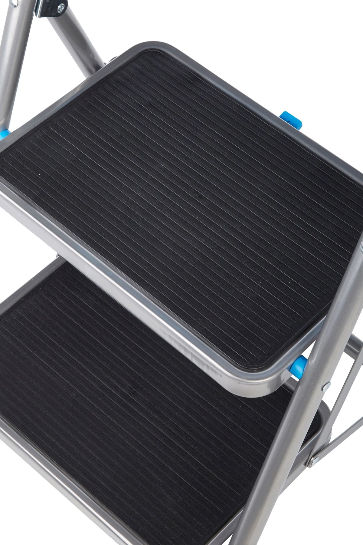 Katlanabilir 2 Basamaklı Çelik Merdiven Geniş Basamaklı Kilitli Mavi Cg020