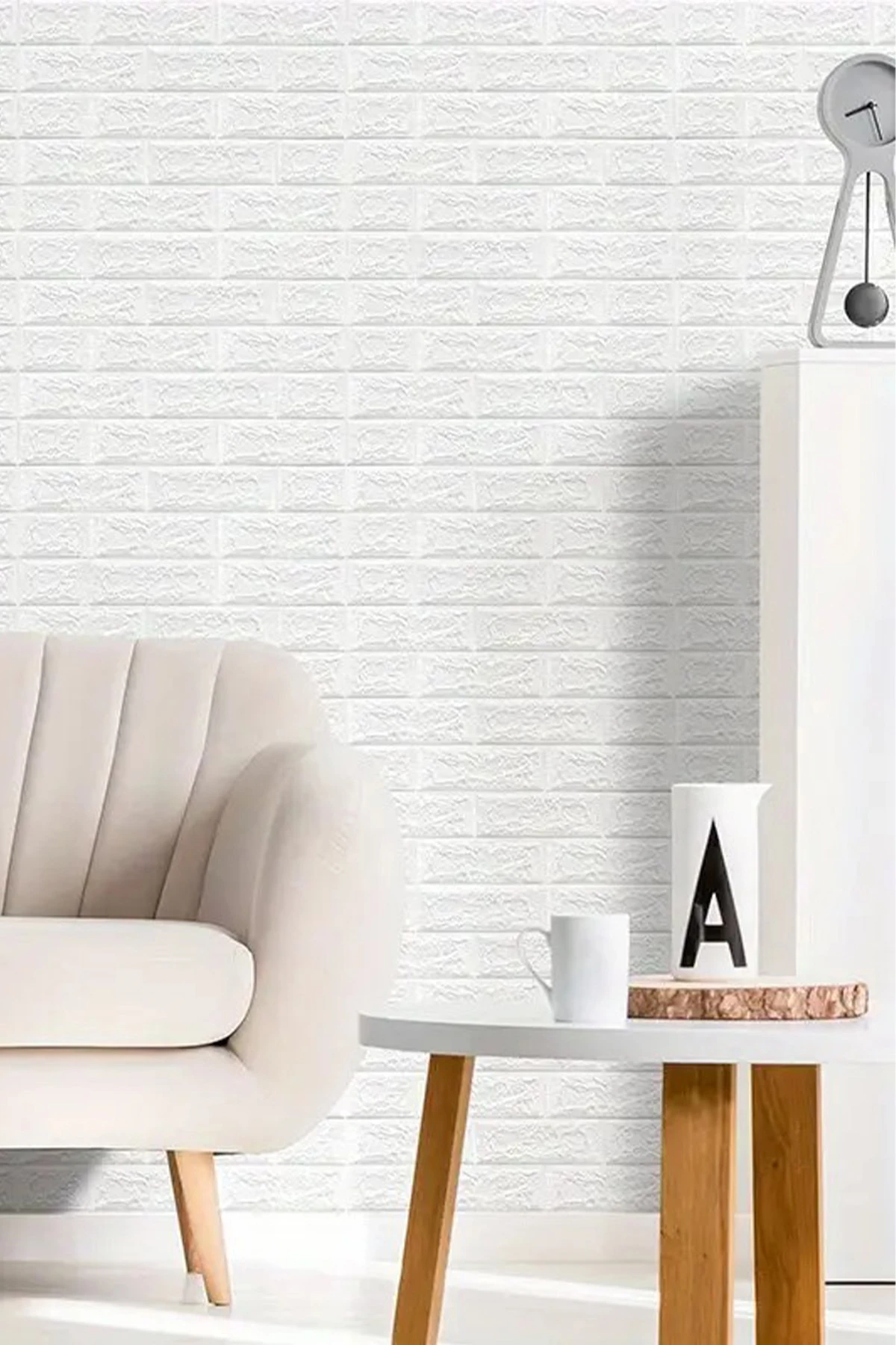 50x50Cm Kendinden Yapışkanlı Duvar Kağıdı Esnek Köpük Paneli 3d Boyutlu Tuğla Desen Beyaz 0,25 M²