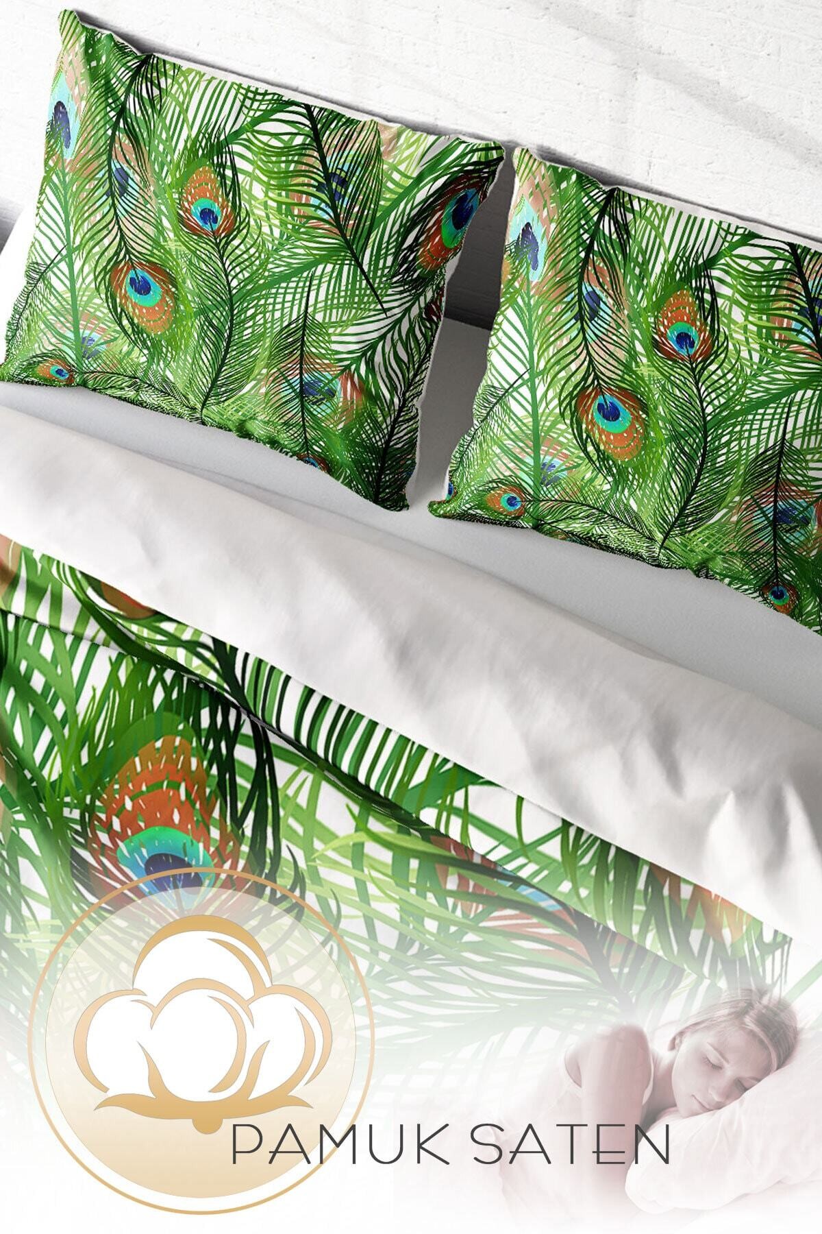 Kıng Sıze Peacock Feathers Naturel Çift Kişilik Nevresim Takımı 220x240cm
