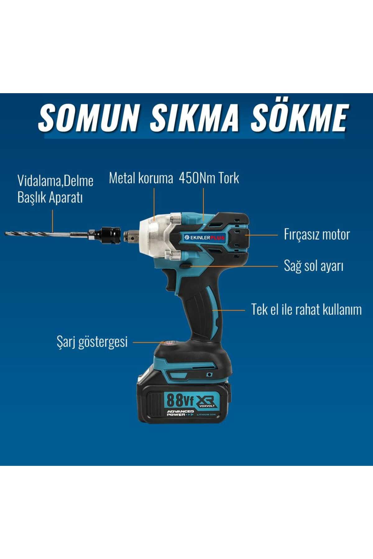 Akülü Süper 6li Set Makina 88vf 5ah 125mm Avuç Taşlama, Sds Plus Kırıcı Delic, Somun SıkmaEEA397 ...