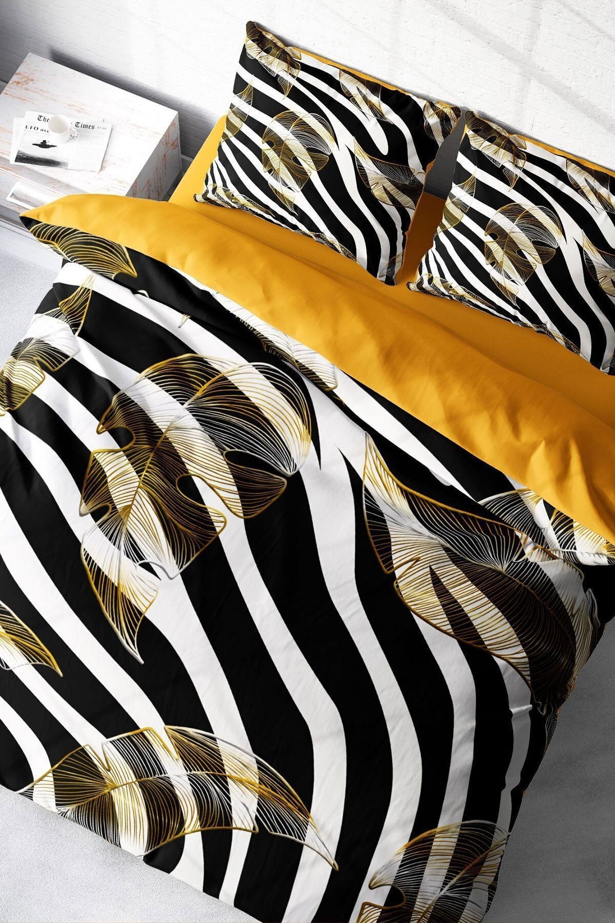 Kıng Sıze Çift Kişilik Nevresim Takımı Pamuk Saten 3d Özel Tasarım Zebra Feather 220x240cm