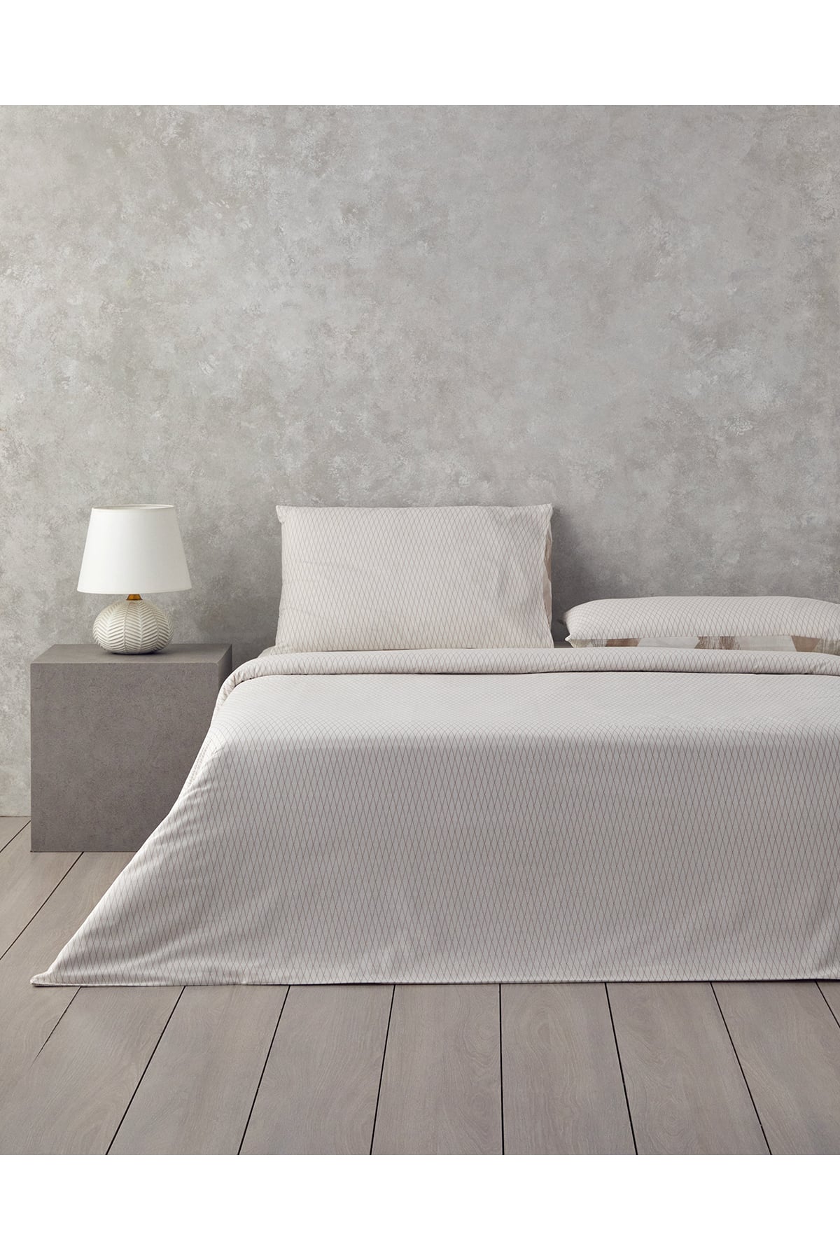 Modern Argyle Çift Taraflı Pamuk Tek Kişilik Nevresim Takımı 160x220 cm Bej