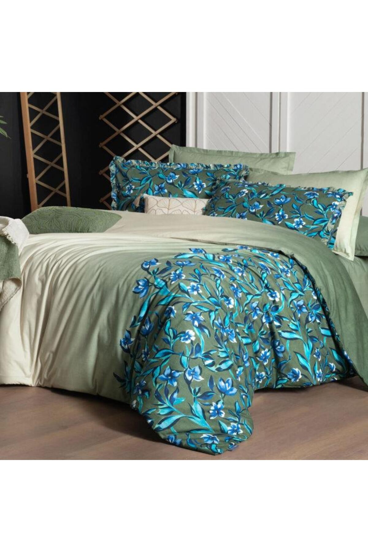 Ayder King Size %100 Pamuk Çift Taraflı Nevresim Takımı Yeşil