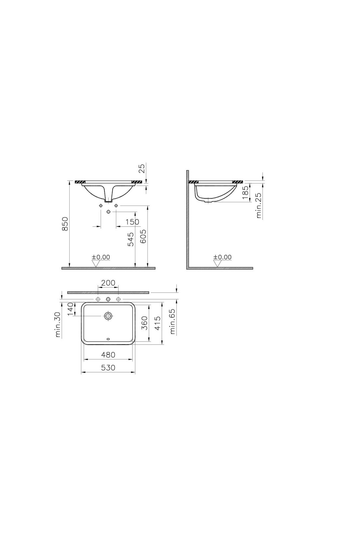 S20 5339b003-0012 Tezgah Altı Lavabo, 48 Cm, Beyaz