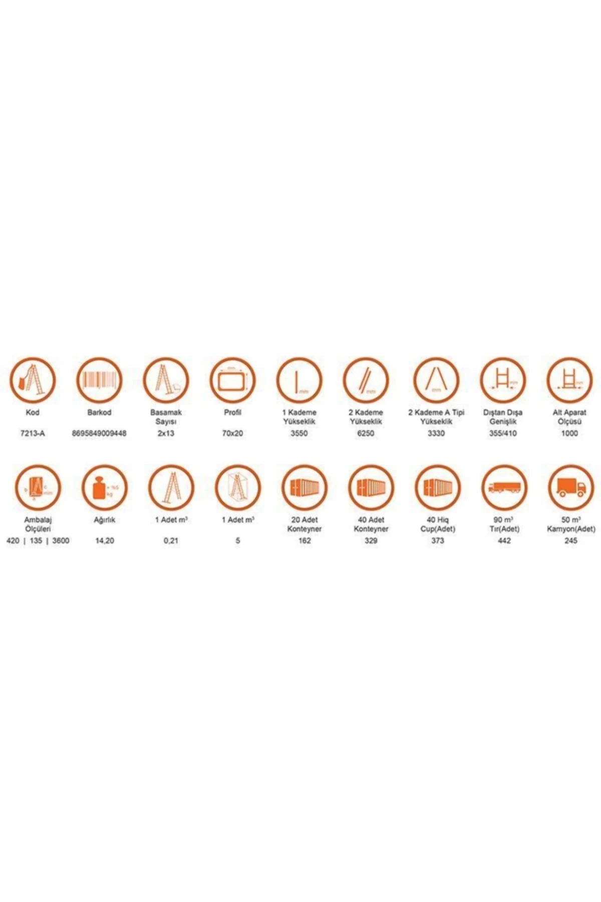 Xxx 2x13 A Tipi Sürgülü Merdiven Endüstriyel 7,10 Metre