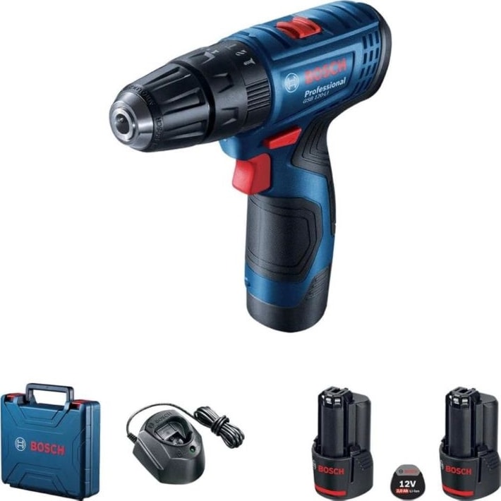 BOSCH Gsb 120 Li Darbeli Akülü Vidalama (Çift) Batarya ve Prolefs 12 V 20 Ah Akü Şarj Cihazı