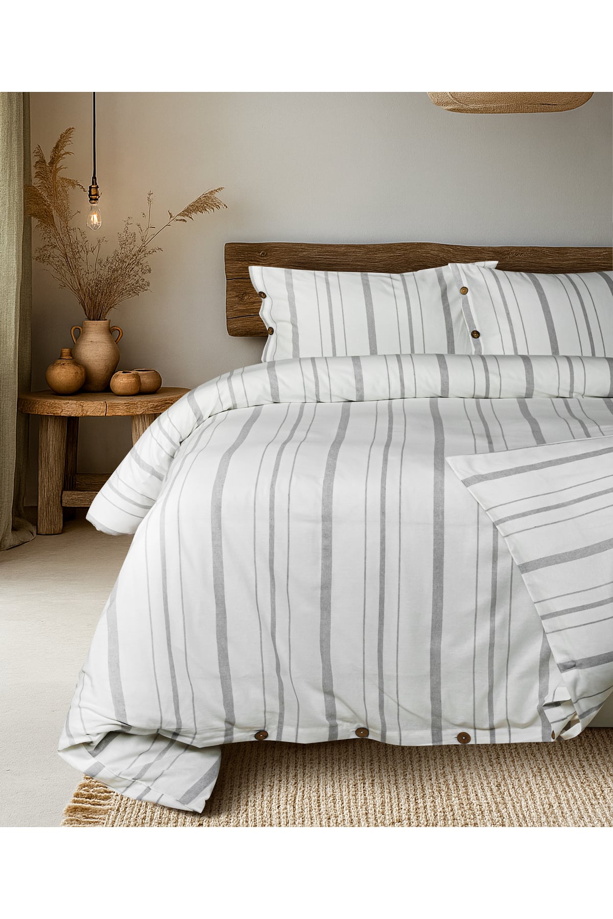 Cotton Collection Tek Kişilik Çizgili Nevresim Seti Solinea