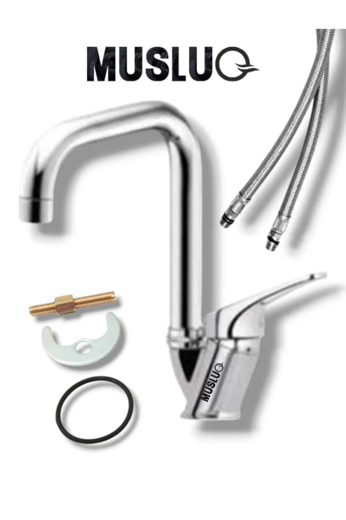 4'lü Banyo ve Mutfak Batarya Seti - Robot Duş, Mix Banyo, Mutfak ve Lavabo Bataryası - Pirinç Gövde