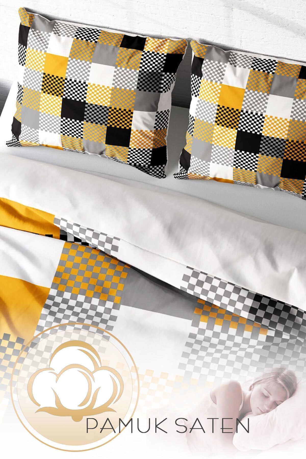 Checkers Gray Modern Çift Kişilik Nevresim Takımı