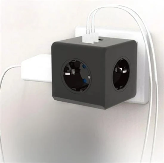 Isıya Dayanıklı Termal Akım Korumalı ve Çocuk Korumalı 3 Priz Girişli 3 USB Girişli Küp Pr