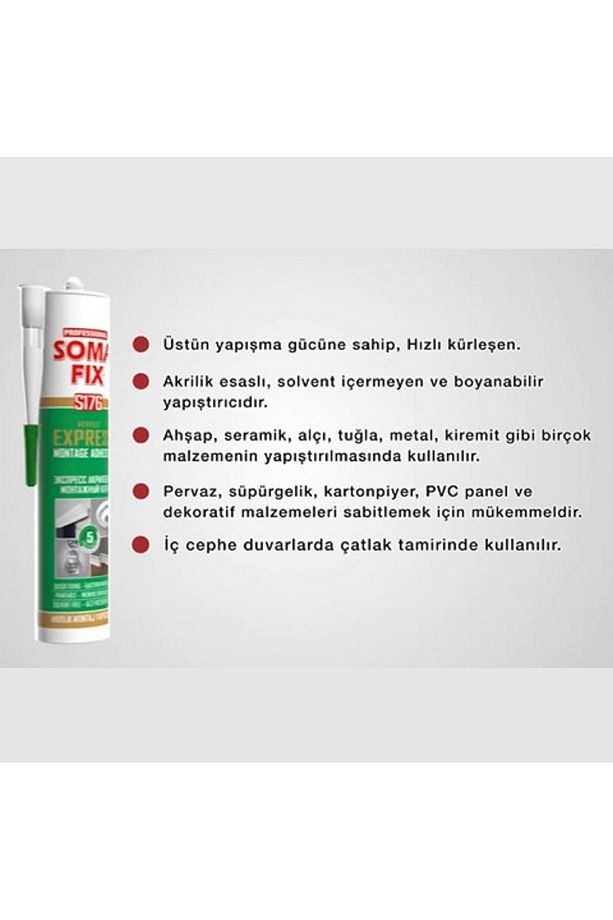 24 Adet 310 ml Beyaz Akrilik Express Stropiyer Kartonpiyer Montaj Yapıştırıcısı