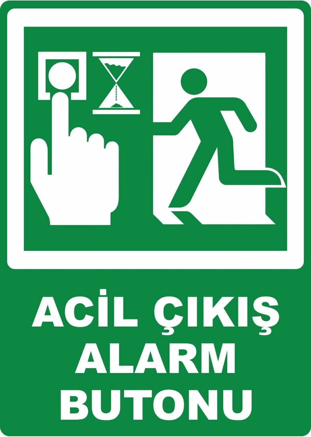 Acil Çıkış Alarm Butonu Pvc Plakalı Uyarı Levhası Dekota Dijital Uv Baskı Yapışkanlı 12.5X17.5