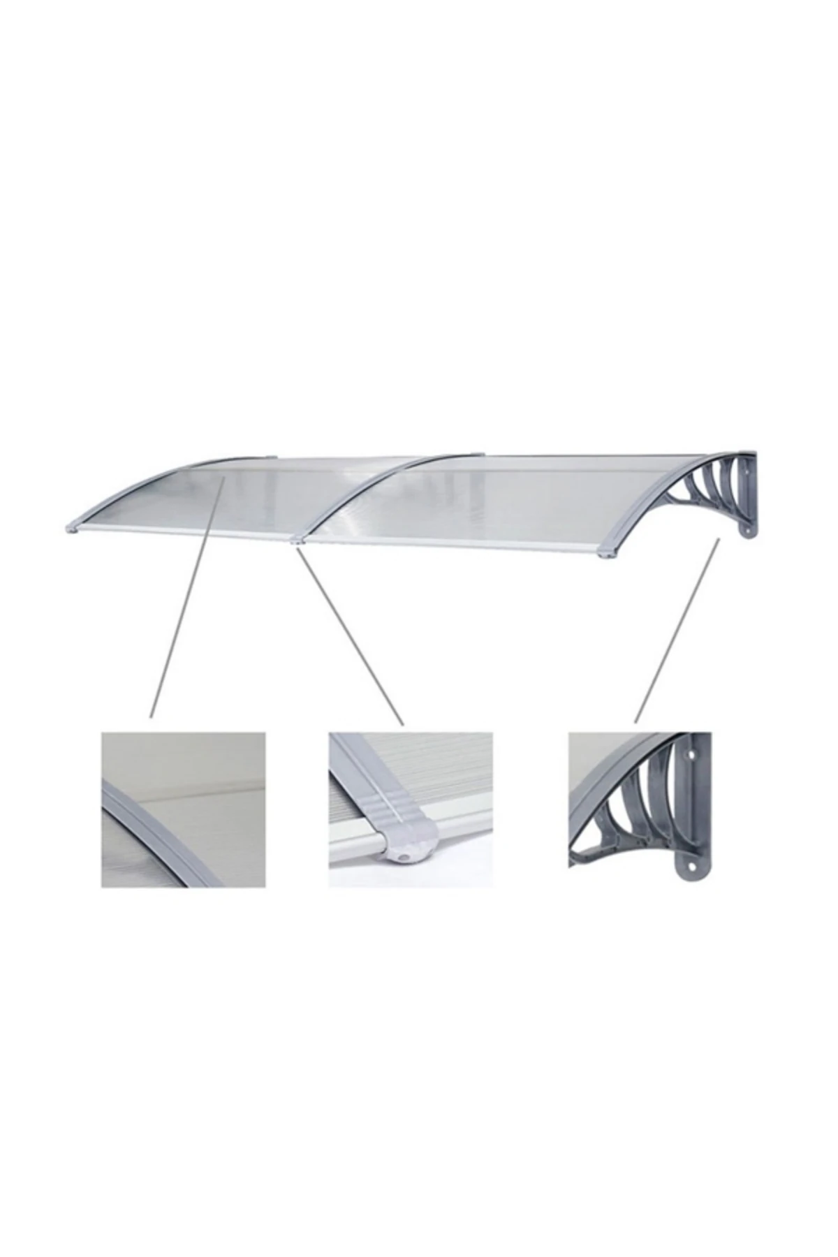 Kapı Pencere Üstü Pratik Sundurma 200 X 100 cm Gri