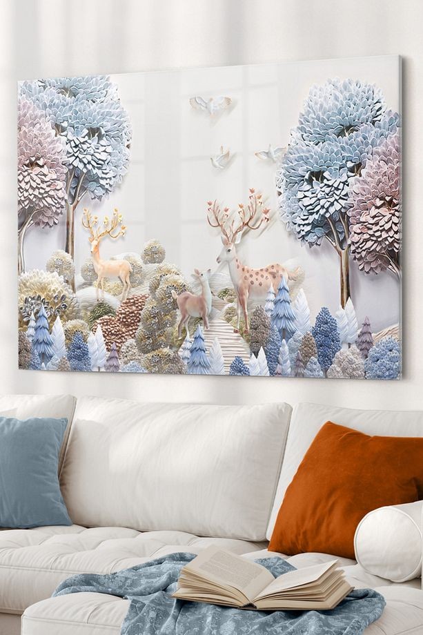 Geyikli Orman|doğa Temalı Cam Tablo | 50x70 Cm