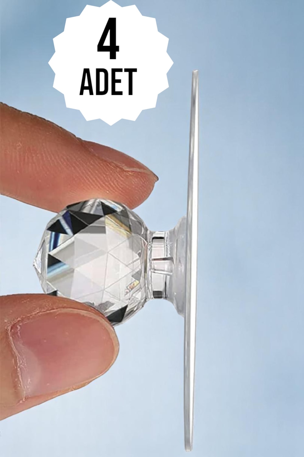 4 Adet Yapışkanlı Kristal Görünümlü Tutacak Yapışkanlı Çekmece Kulpu Yapışkan Askı