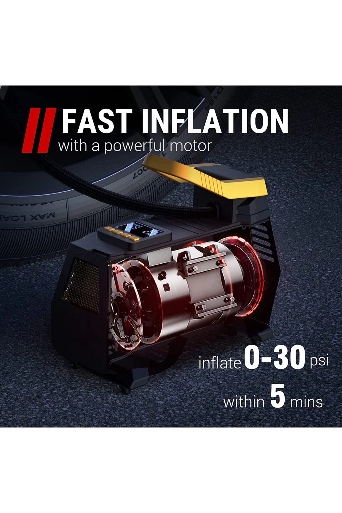 ERG-520 Dijital Basınç Göstergeli Oto Lastik Şişirme Pompası Hava Kompresörü