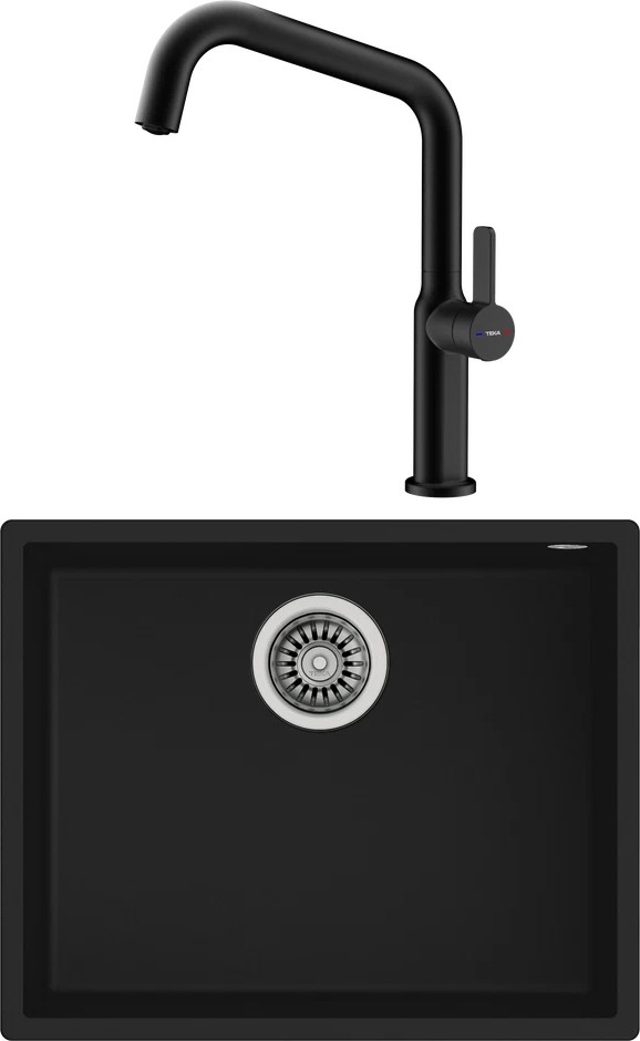 Square 50.40 Tg Tezgahaltı Granit Eviye - Oval 914 Batarya - Siyah Set