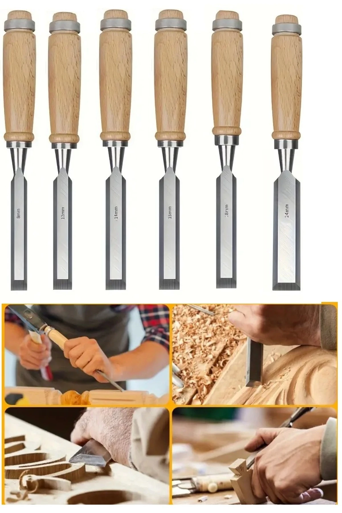 Ahşap Keski Seti 6lı Iskarpela Keskin Vanadiyum çelik Ahşap oyma Alet Takımı Ahşap Saplı Ergonomik