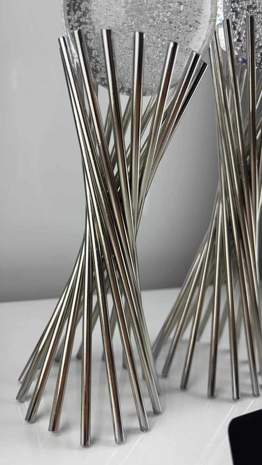 Gümüş Kabarcık Küre 2'li Metal Biblo Obje Ev Aksesuar Masa Konsol Orta Sehpa Dresuar Salon Ofis Dekor