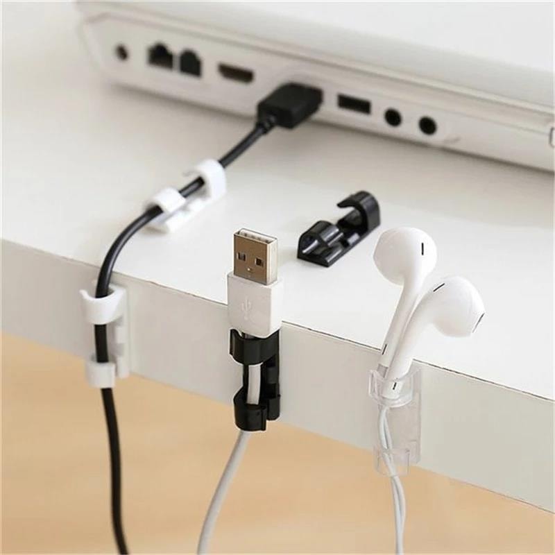Yapışkanlı Mini 20LI Klips USB Pc Adaptör Kablo Tutucu Aparat Şeffaf