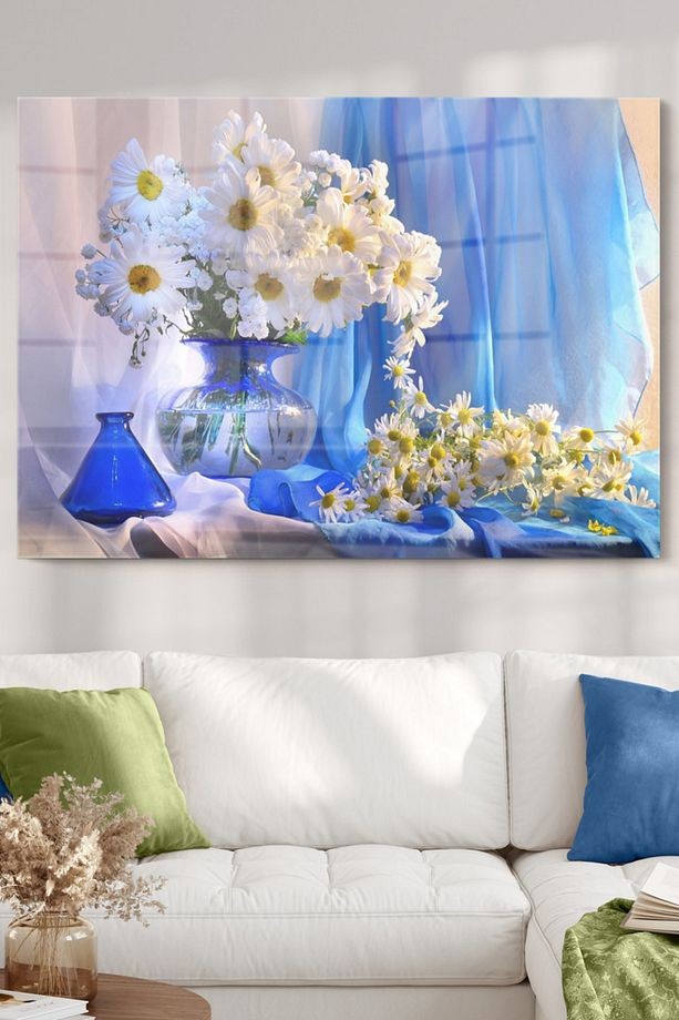 Vazo Ve Papatya | Çiçek Temalı Cam Tablo | 50x70 Cm