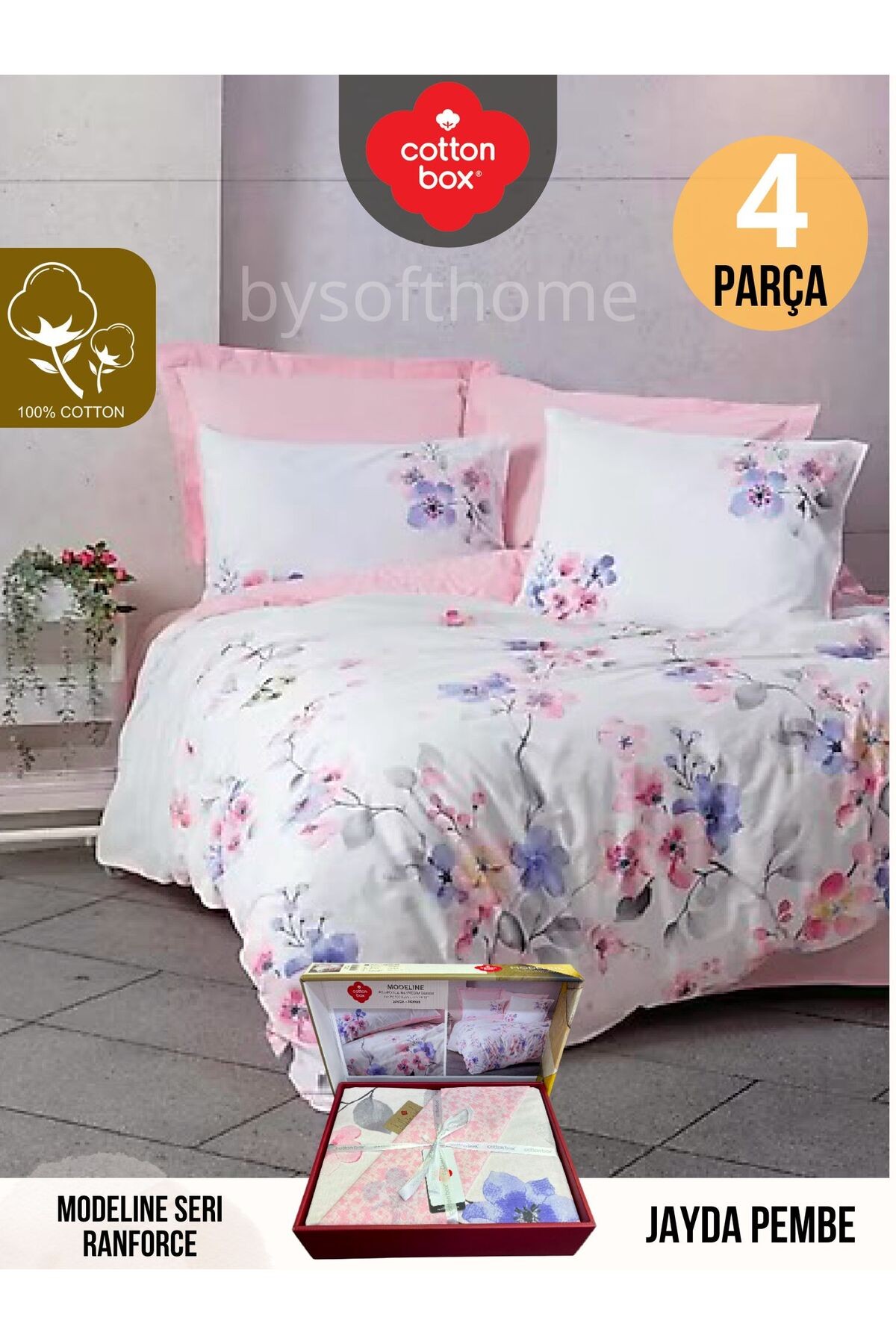 Jayda pembe Modeline Ranforce Çift Kişilik Nevresim Takımı %100 Pamuk