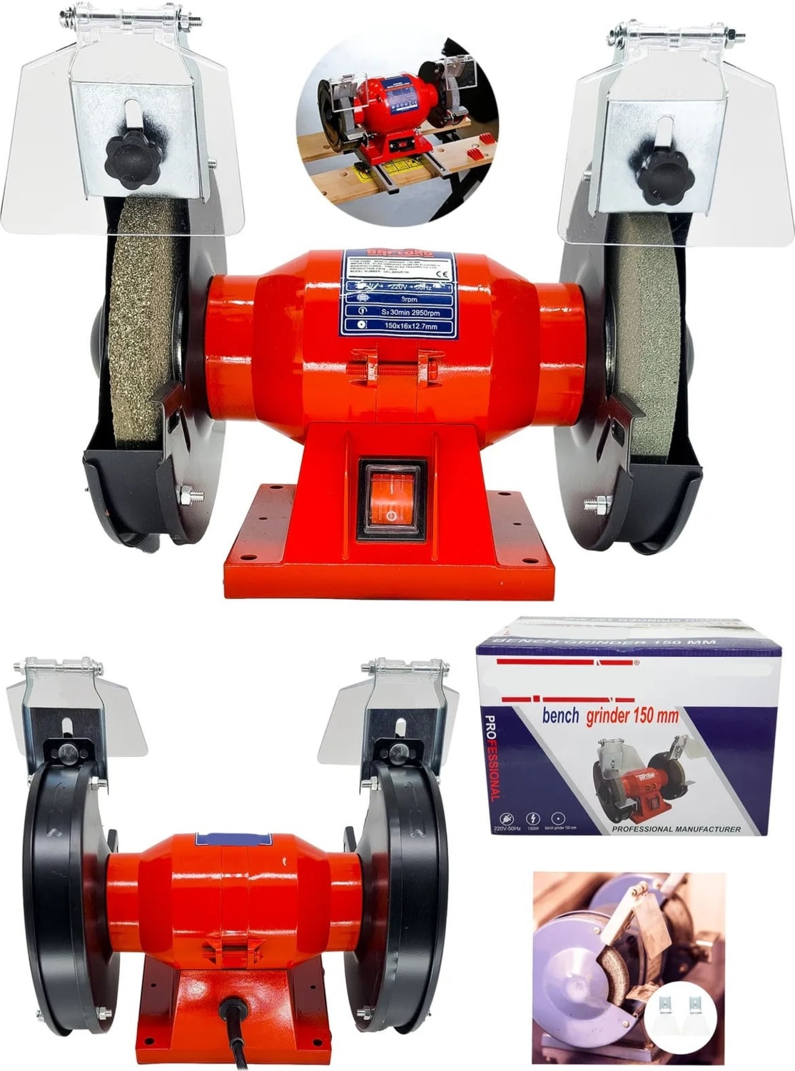 600W Turbo Motorlu Bakır Sargı Red Çark Motoru - Profesyonel Zımpara ve Bileme Makinesi 150 mm