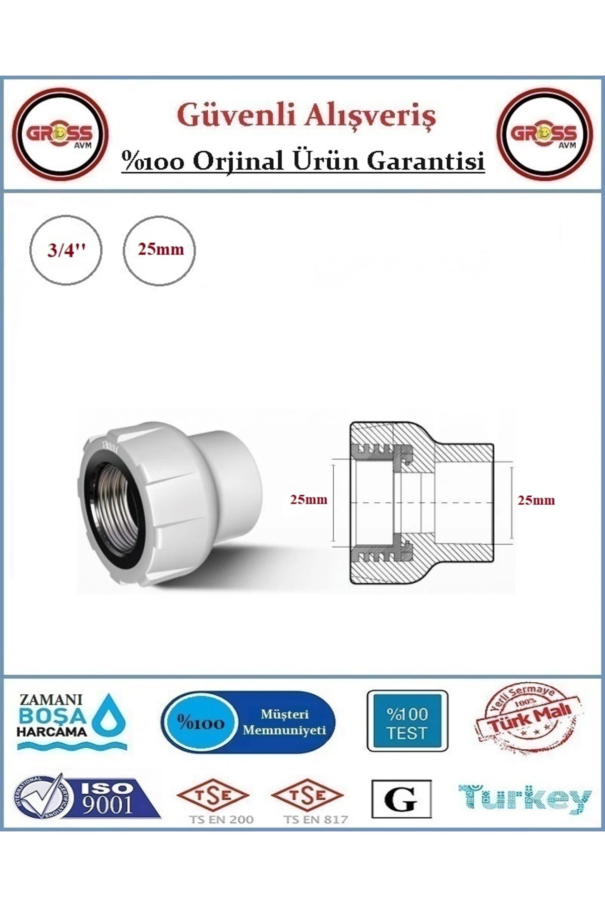 PPRC İç Dişli Rakor - 25mm - 3/4''