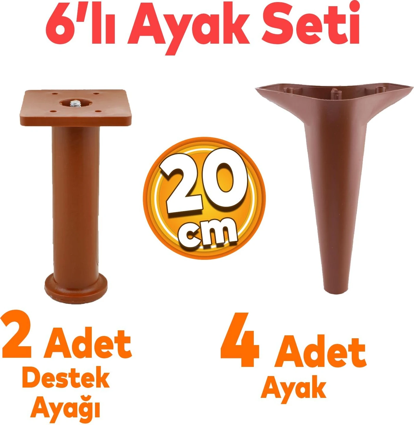 Aspen 6'lı Set Mobilya Tv Ünitesi Çekyat Koltuk Kanepe Baza Destek Ayağı Ayakları 20 Cm Kahverengi