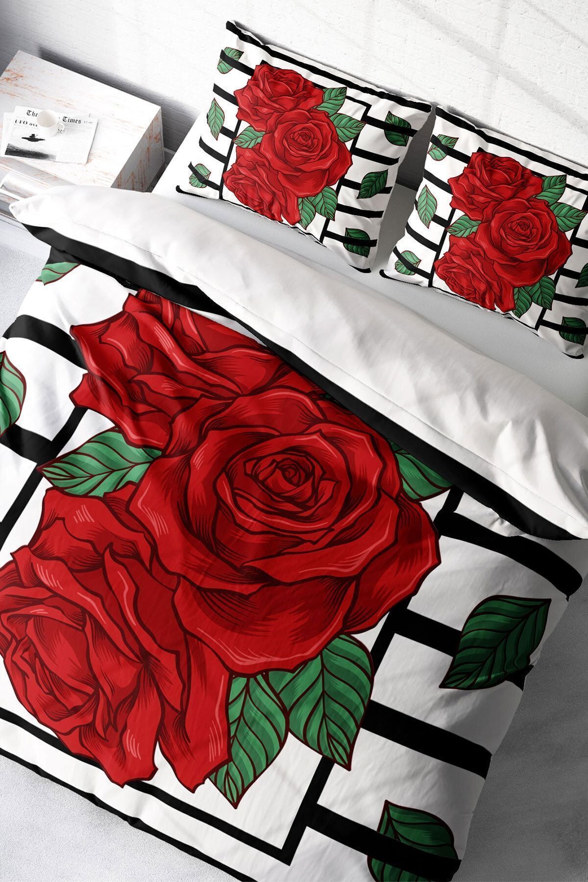 Nevresim Takımı %100 Doğal Pamuk Çift Kişilik 3d Digital Rose Box